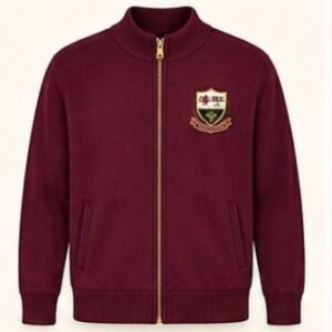 Maroon Crested Full Zip Sweater